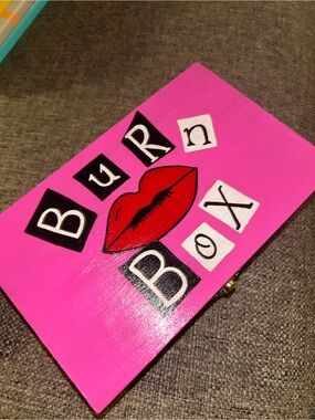 Bright Pink 'Burn Box' Decorative Box with Red Lip Graphic